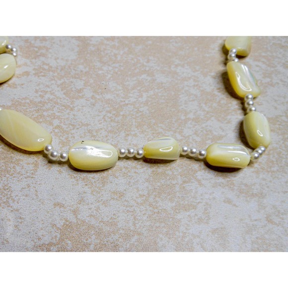 Vintage Carved White Mother of Pearl Bead  Long Versatile Layering Necklace - Picture 8 of 8